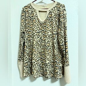 Easel Cut Out Leopard Print Long Sleeve Shirt